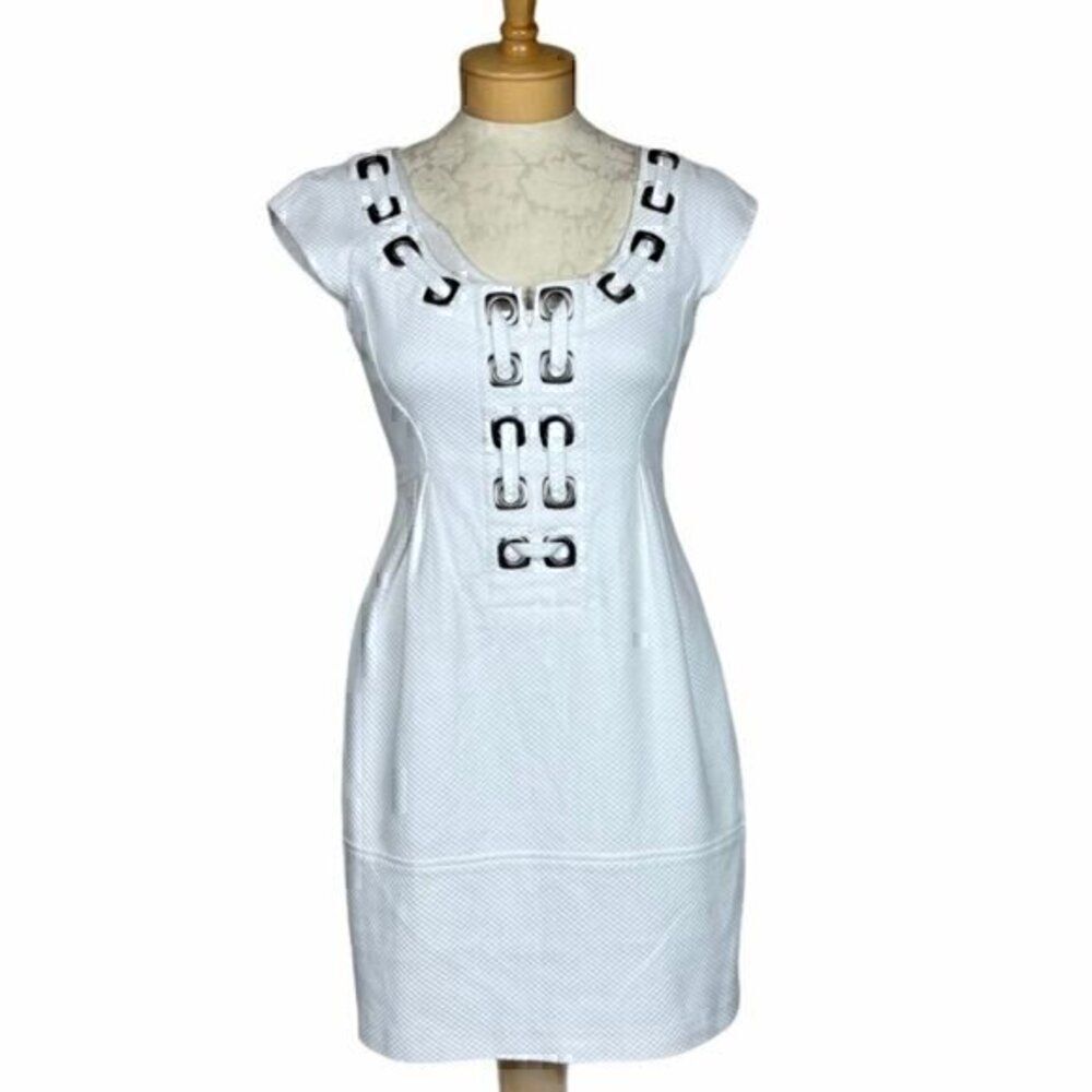 Nanette Lepore White Hollow out Lace Up Detail Sleeveless Zip  Mini Dress 8